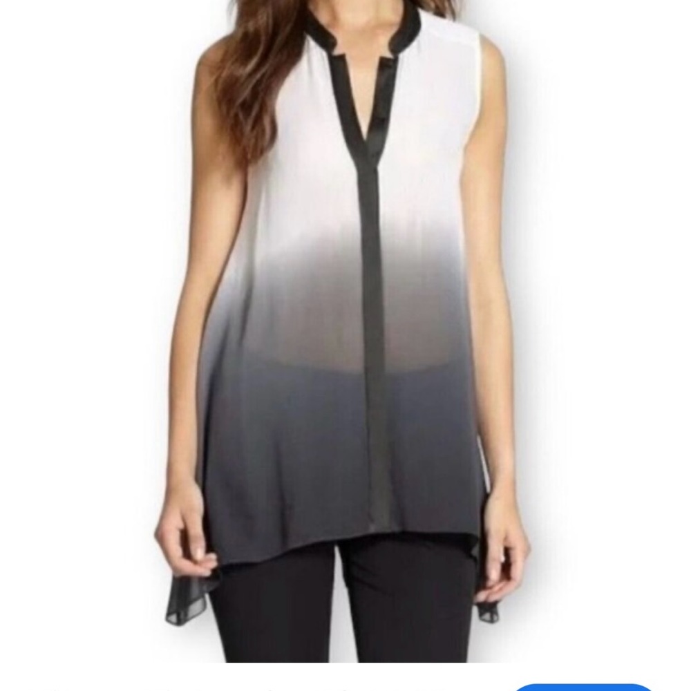 Eileen Fisher Sz XS Sleeveless Ombre Sheer Silk Georgette Black White Tunic Top